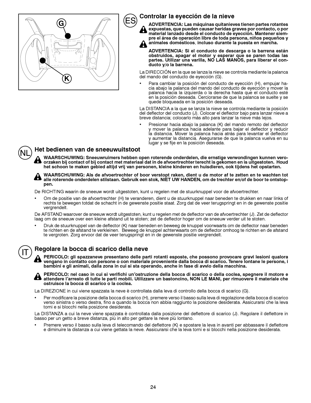 Husqvarna ST 268EP instruction manual Controlar la eyección de la nieve, Het bedienen van de sneeuwuitstoot 