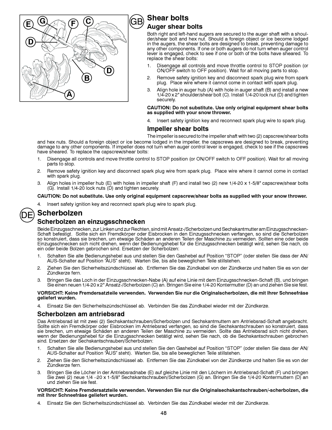 Husqvarna ST 268EP instruction manual Shear bolts, Scherbolzen 