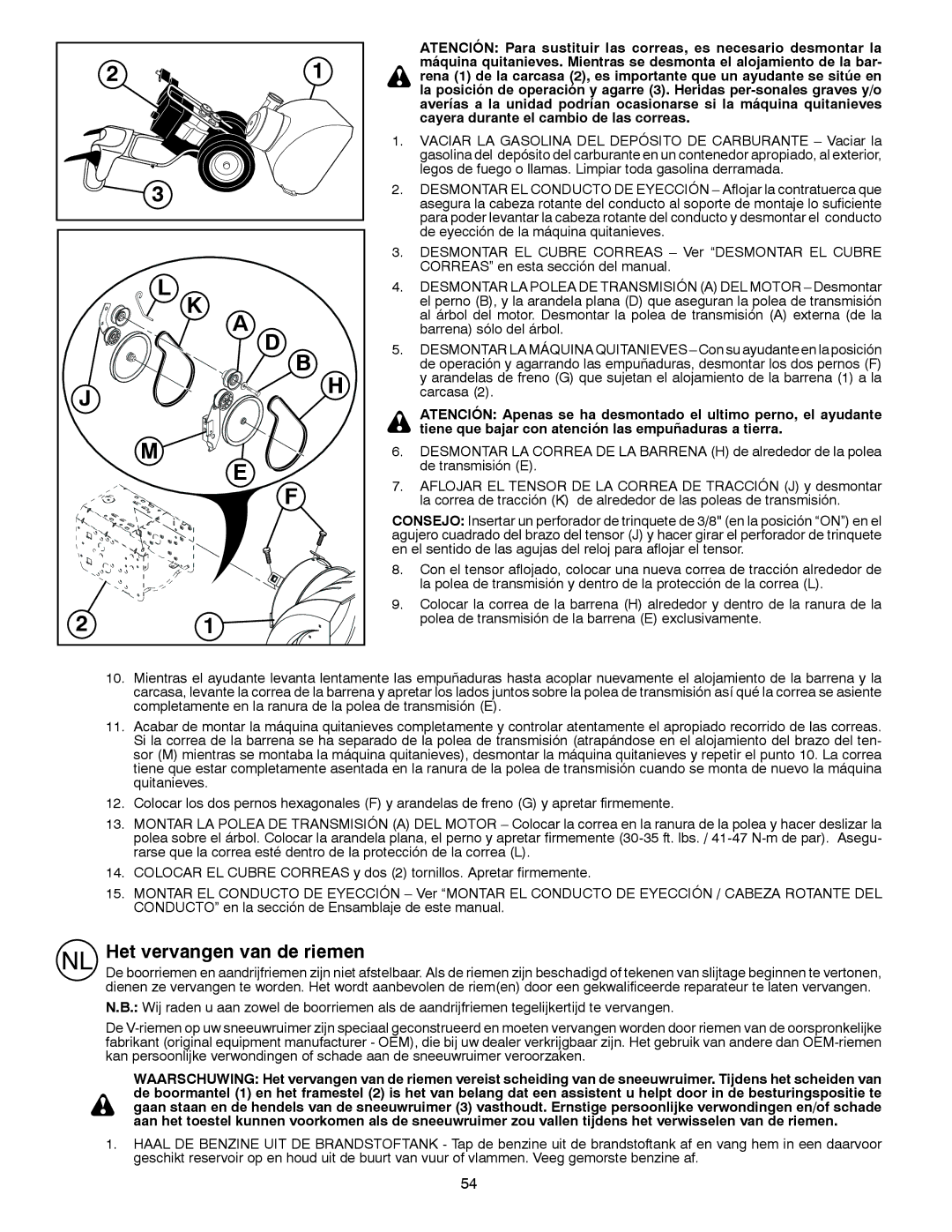 Husqvarna ST 268EP instruction manual Het vervangen van de riemen 