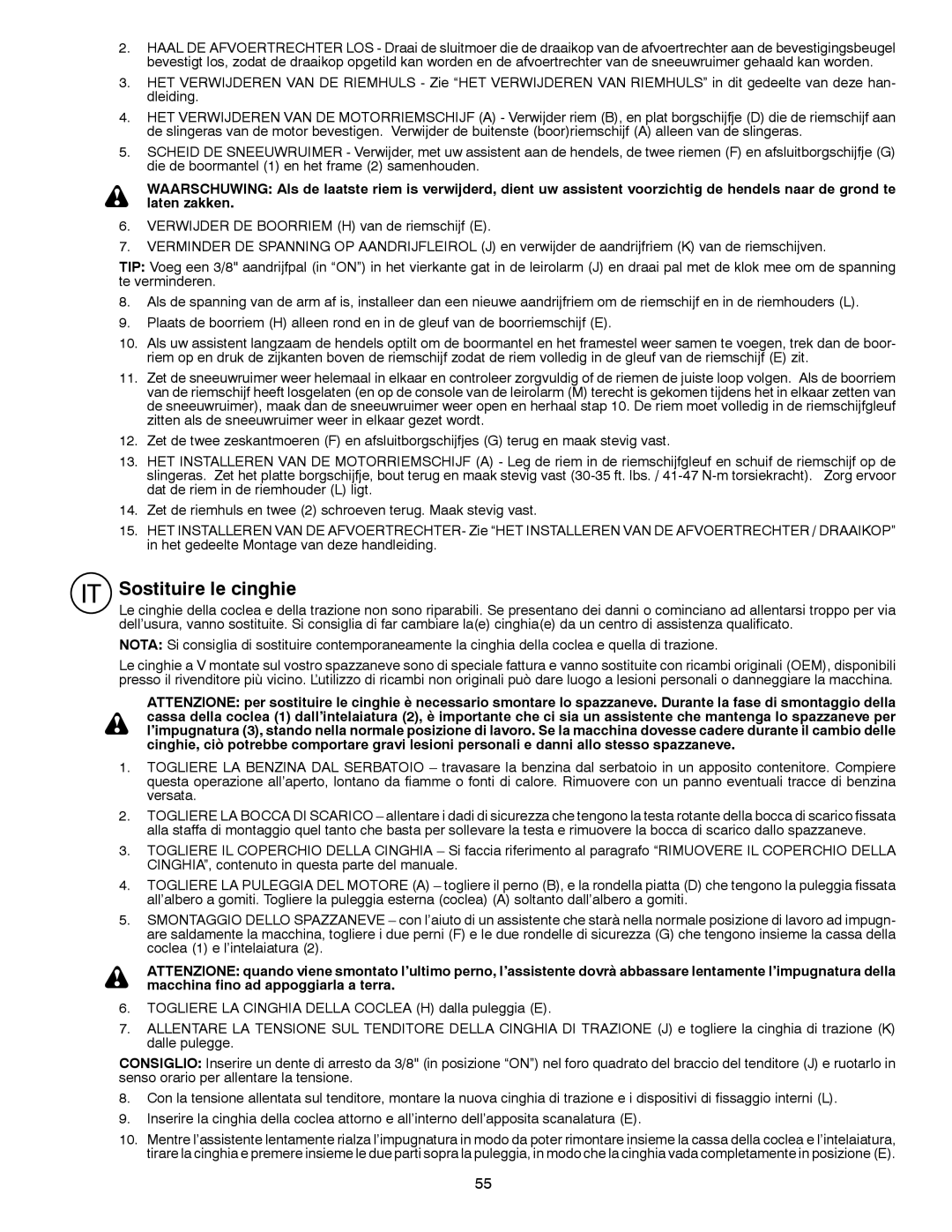 Husqvarna ST 268EP instruction manual Sostituire le cinghie 