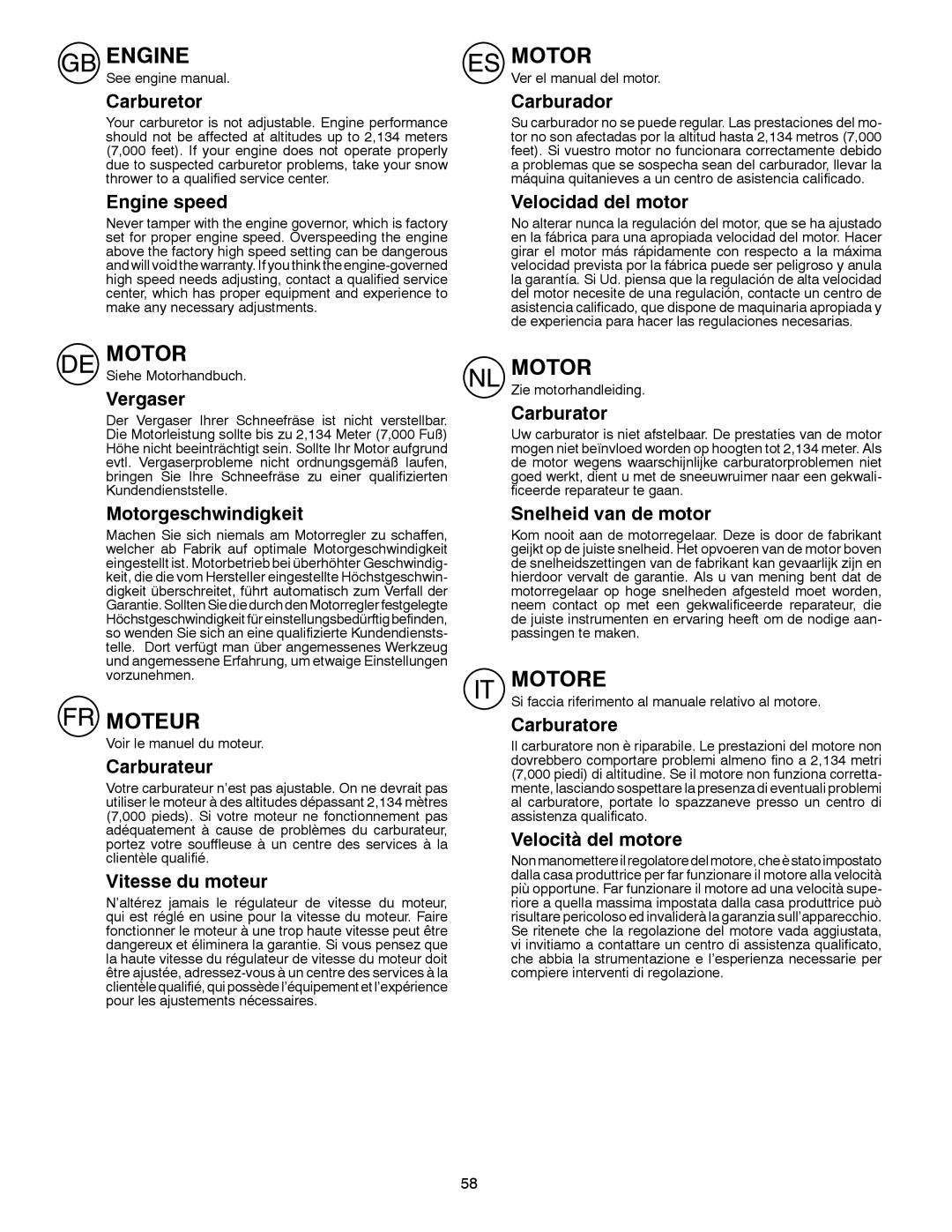 Husqvarna ST 268EP Carburetor, Engine speed, Vergaser, Motorgeschwindigkeit, Carburateur, Vitesse du moteur, Carburador 