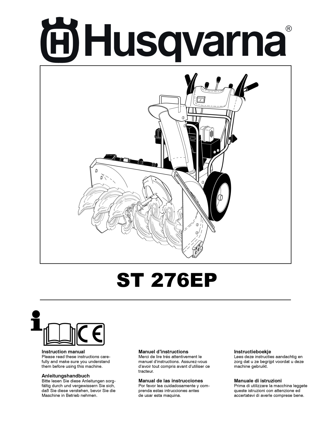 Husqvarna ST 276EP instruction manual Instruction manual, Anleitungshandbuch, Manuel d’instructions, Instructieboekje 