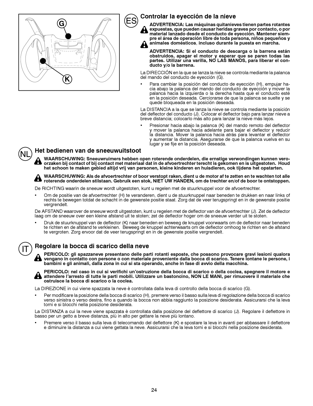 Husqvarna ST 276EP instruction manual Controlar la eyección de la nieve, Het bedienen van de sneeuwuitstoot 