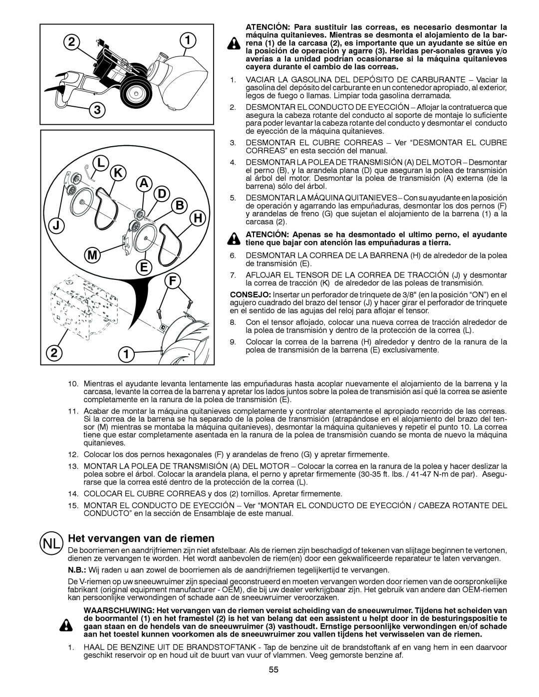 Husqvarna ST 276EP instruction manual Het vervangen van de riemen 