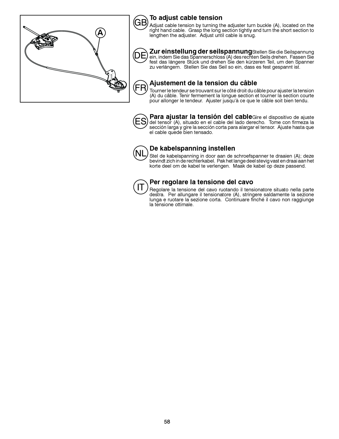 Husqvarna ST 276EP instruction manual To adjust cable tension, Zur einstellung der seilspannungStellen Sie die Seilspannung 