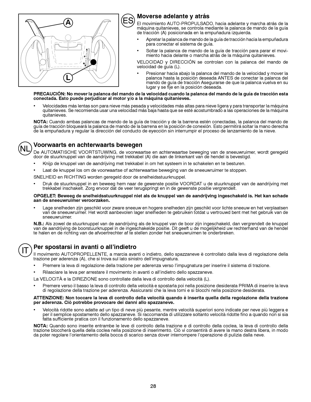 Husqvarna ST 276EP Moverse adelante y atrás, Voorwaarts en achterwaarts bewegen, Per spostarsi in avanti o all’indietro 