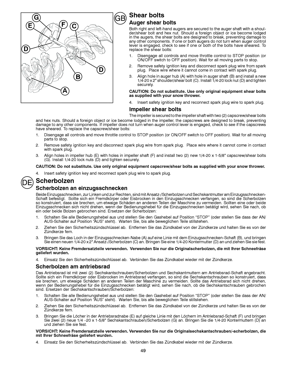 Husqvarna ST 276EP instruction manual Shear bolts, Scherbolzen 