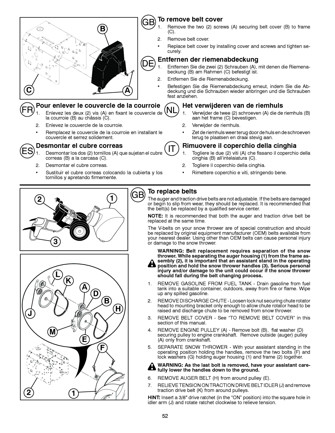 Husqvarna ST 276EP To remove belt cover, Entfernen der riemenabdeckung, Pour enlever le couvercle de la courroie 