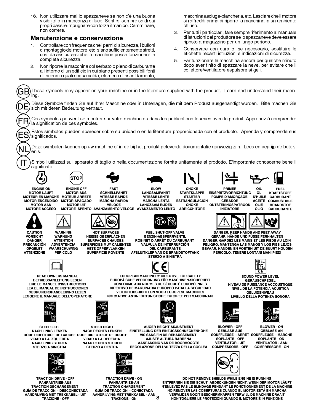 Husqvarna ST 276EP instruction manual Manutenzione e conservazione 