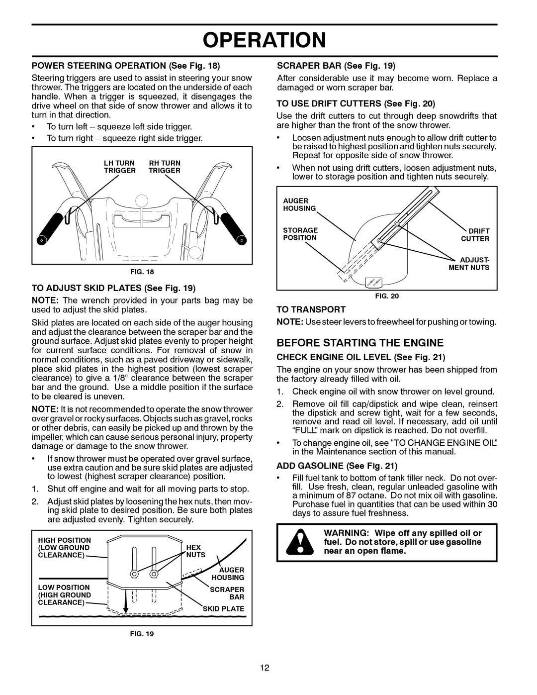 Husqvarna ST 324P warranty Before Starting the Engine, To Transport 