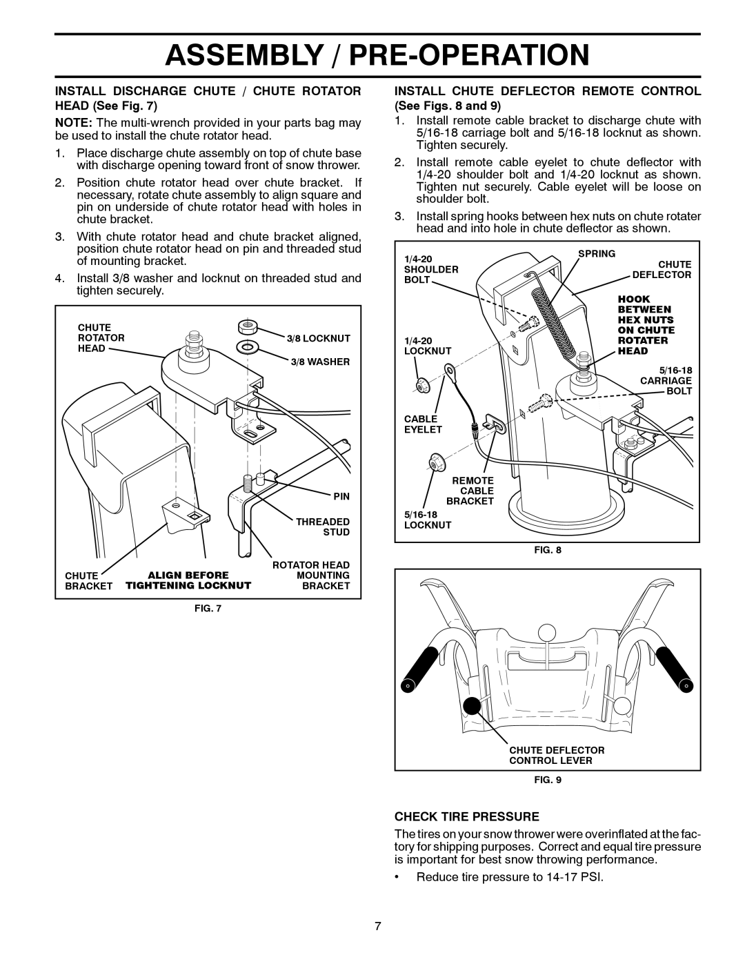 Husqvarna ST 327P Install Discharge Chute / Chute Rotator Head See Fig, Install Chute Deflector Remote Control See Figs 