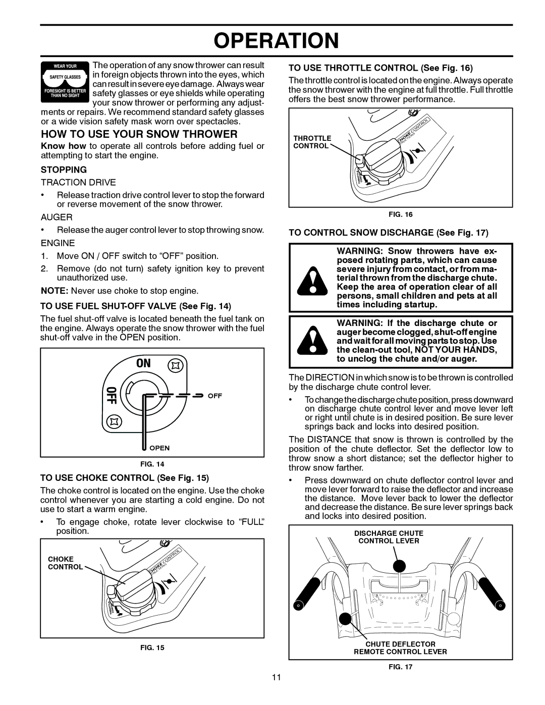 Husqvarna ST 330T warranty HOW to USE Your Snow Thrower, Stopping 