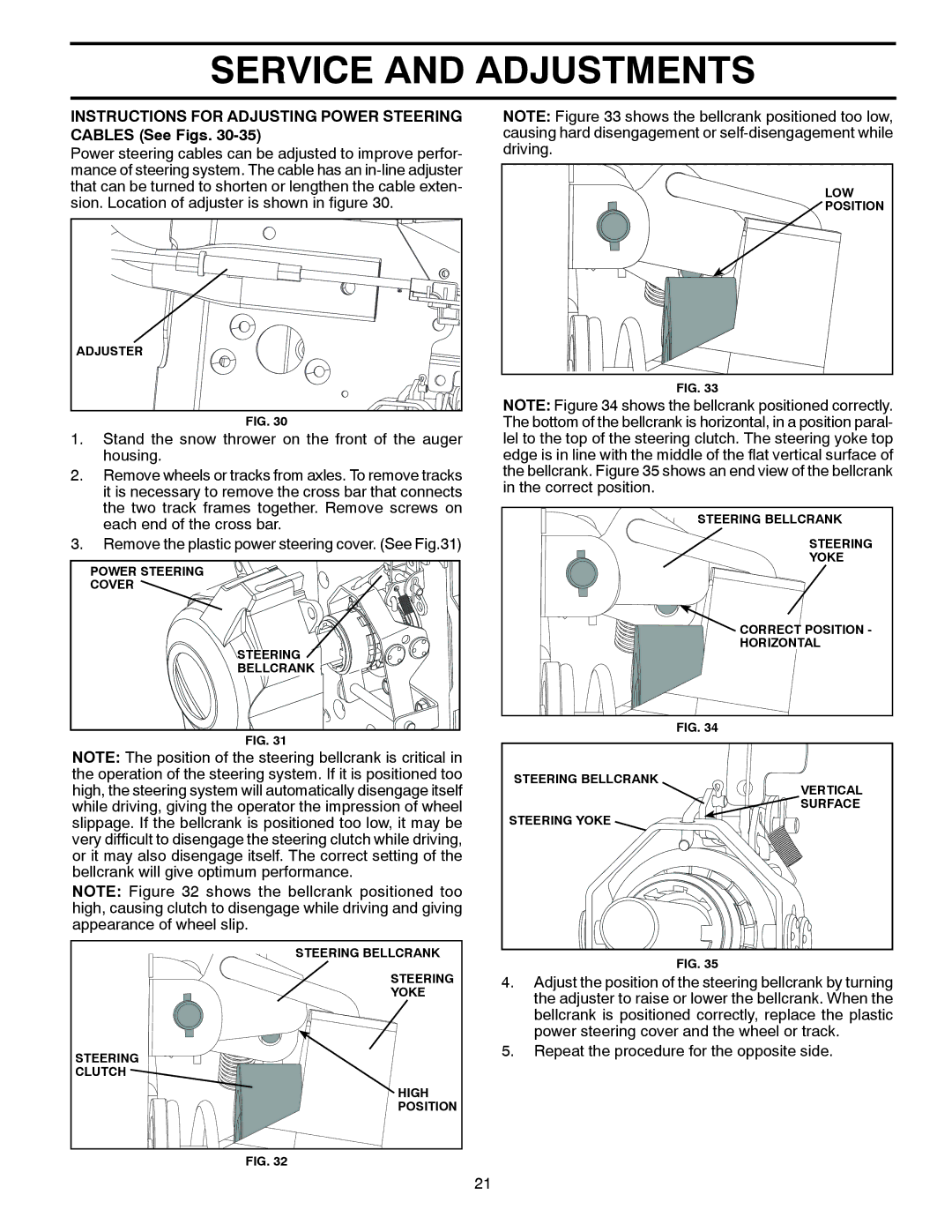 Husqvarna ST 330T warranty Instructions for Adjusting Power Steering Cables See Figs 