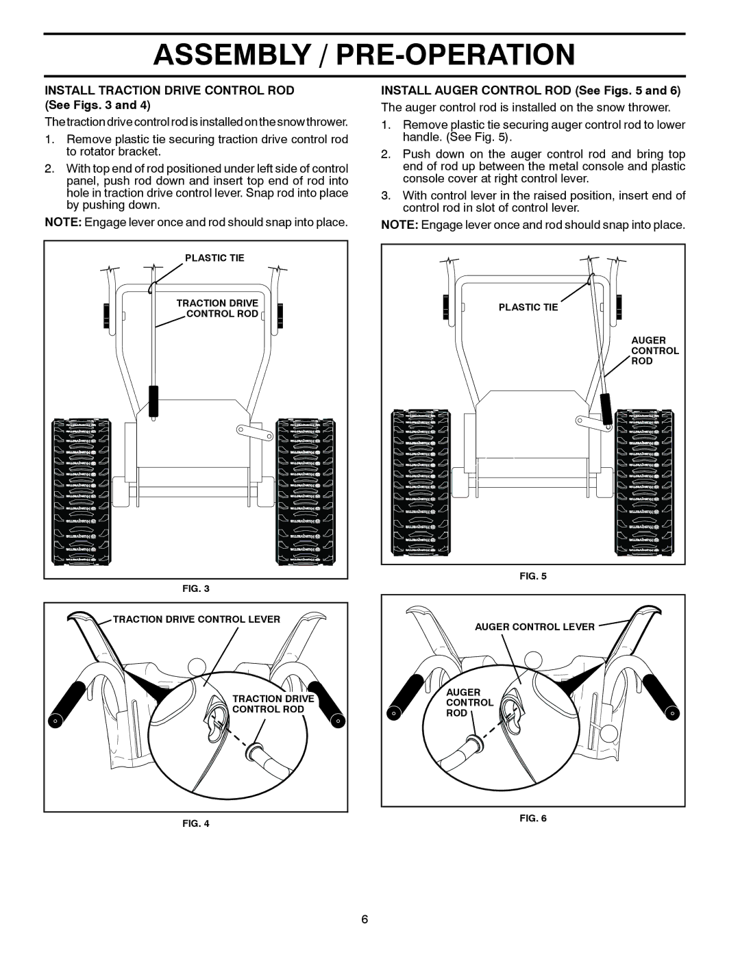 Husqvarna ST 330T warranty Install Traction Drive Control ROD See Figs, Install Auger Control ROD See Figs 