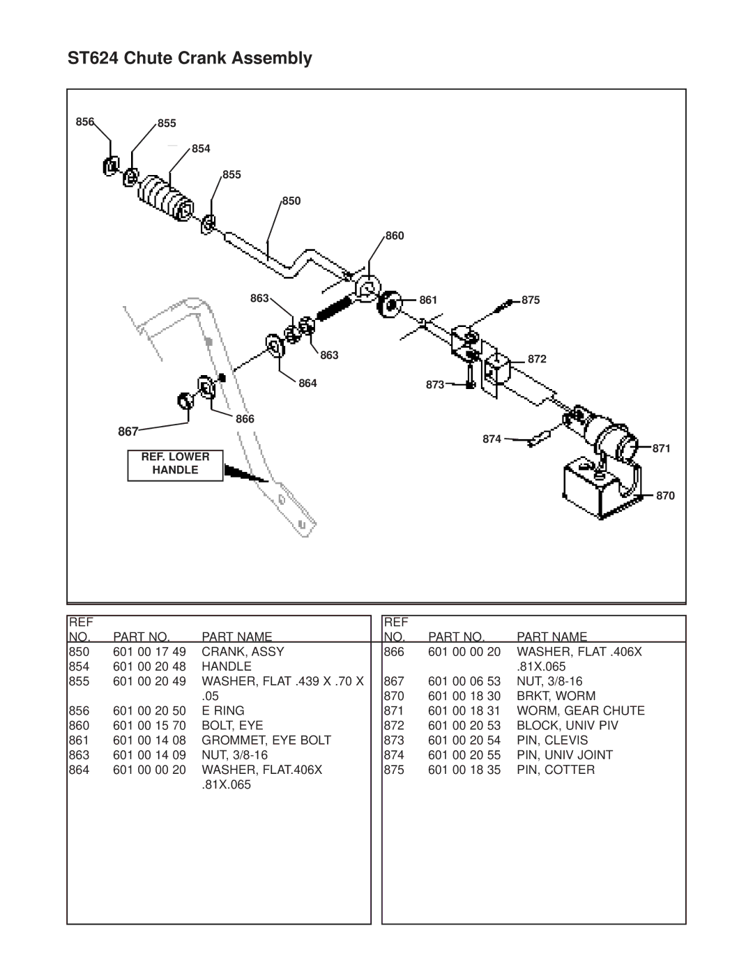 Husqvarna ST624E manual ST624 Chute Crank Assembly, 867 