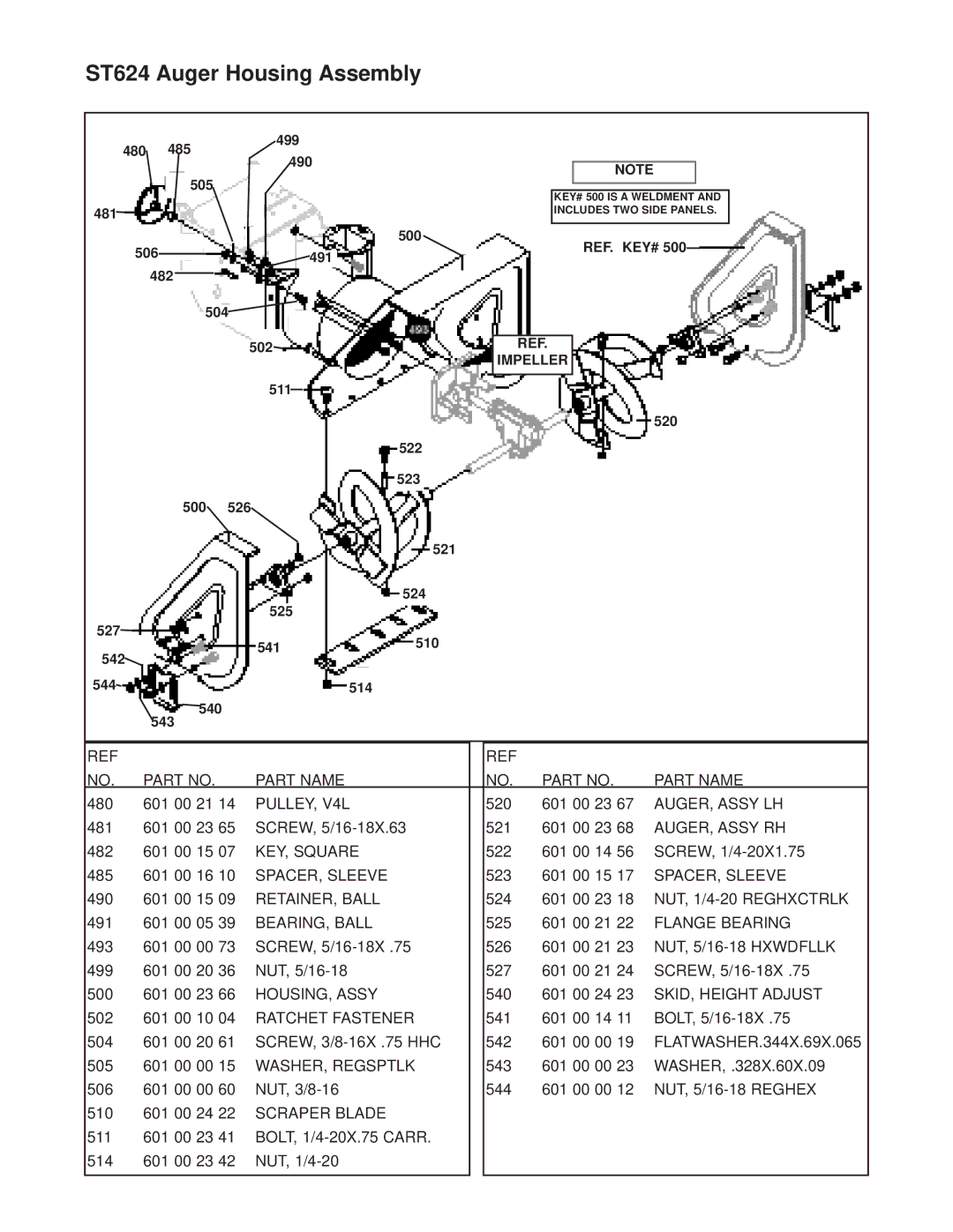 Husqvarna ST624E manual ST624 Auger Housing Assembly 