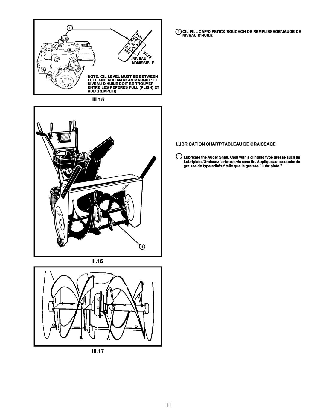 Husqvarna ST724 owner manual III.15, III.17, Lubrication Chart/Tableau De Graissage 