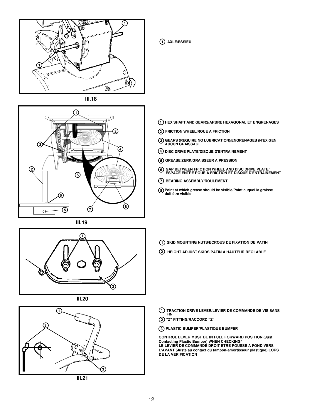 Husqvarna ST724 owner manual III.18, III.19, III.20, III.21 