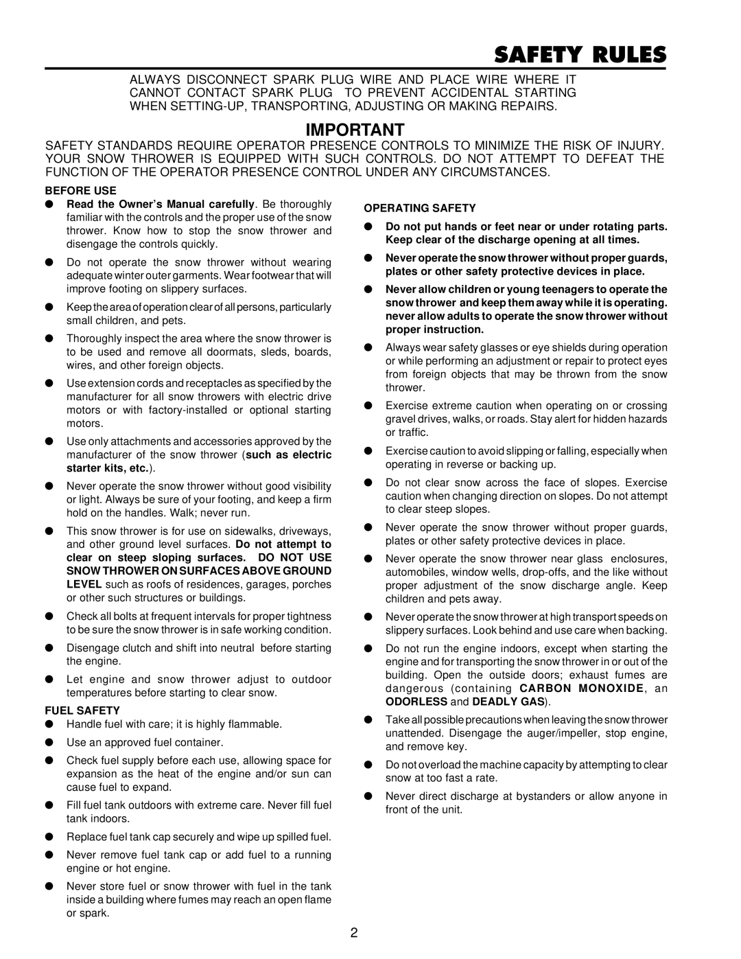 Husqvarna ST724 owner manual Safety Rules, Before USE 