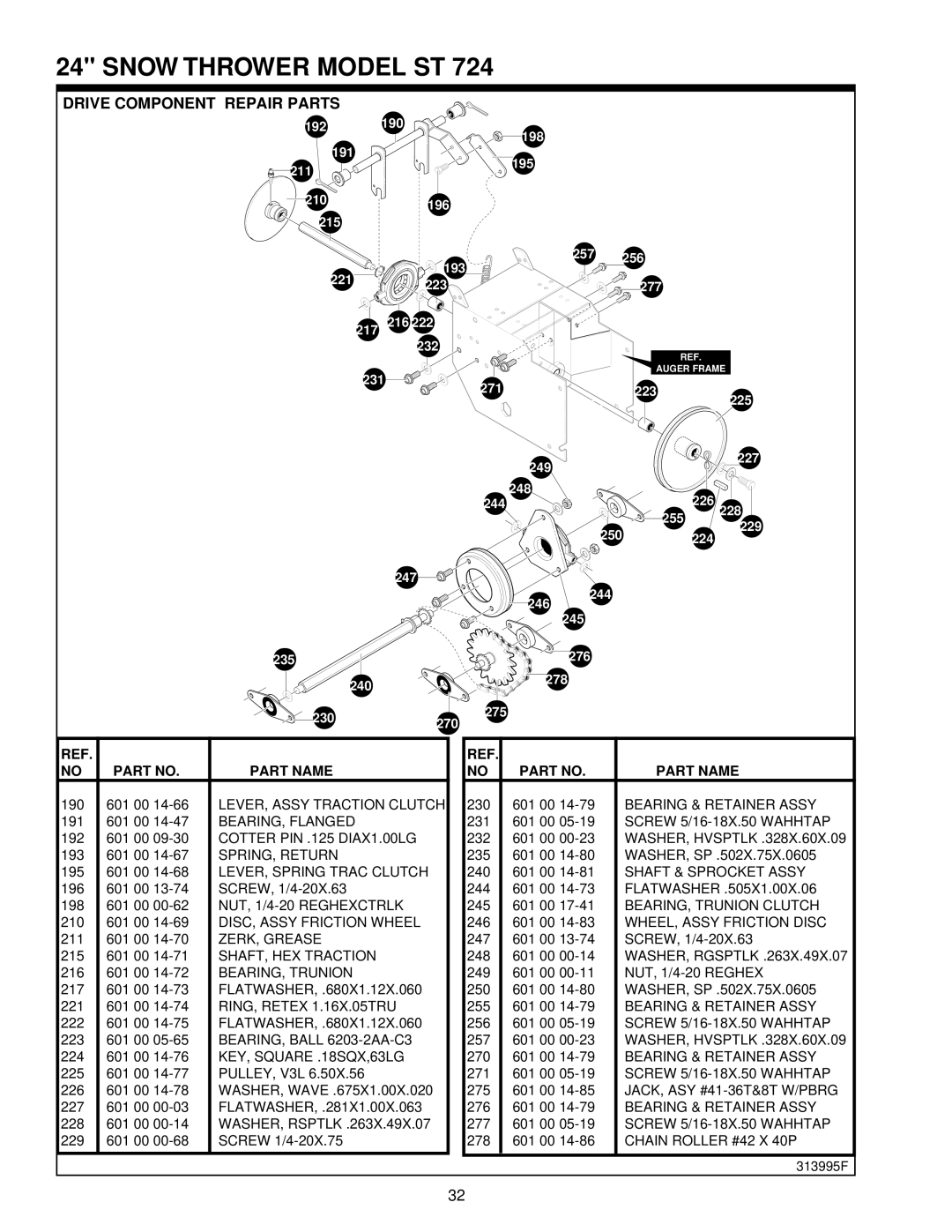 Husqvarna ST724 owner manual Drive Component Repair Parts 