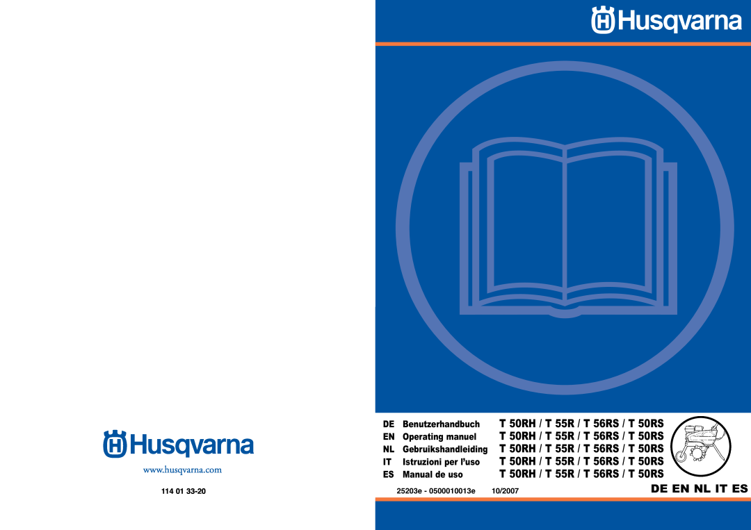 Husqvarna T 55R, T 56RS, T 50RH, T 50RS manual 114, 25203e - 0500010013e, 10/2007, De En Nl It Es 