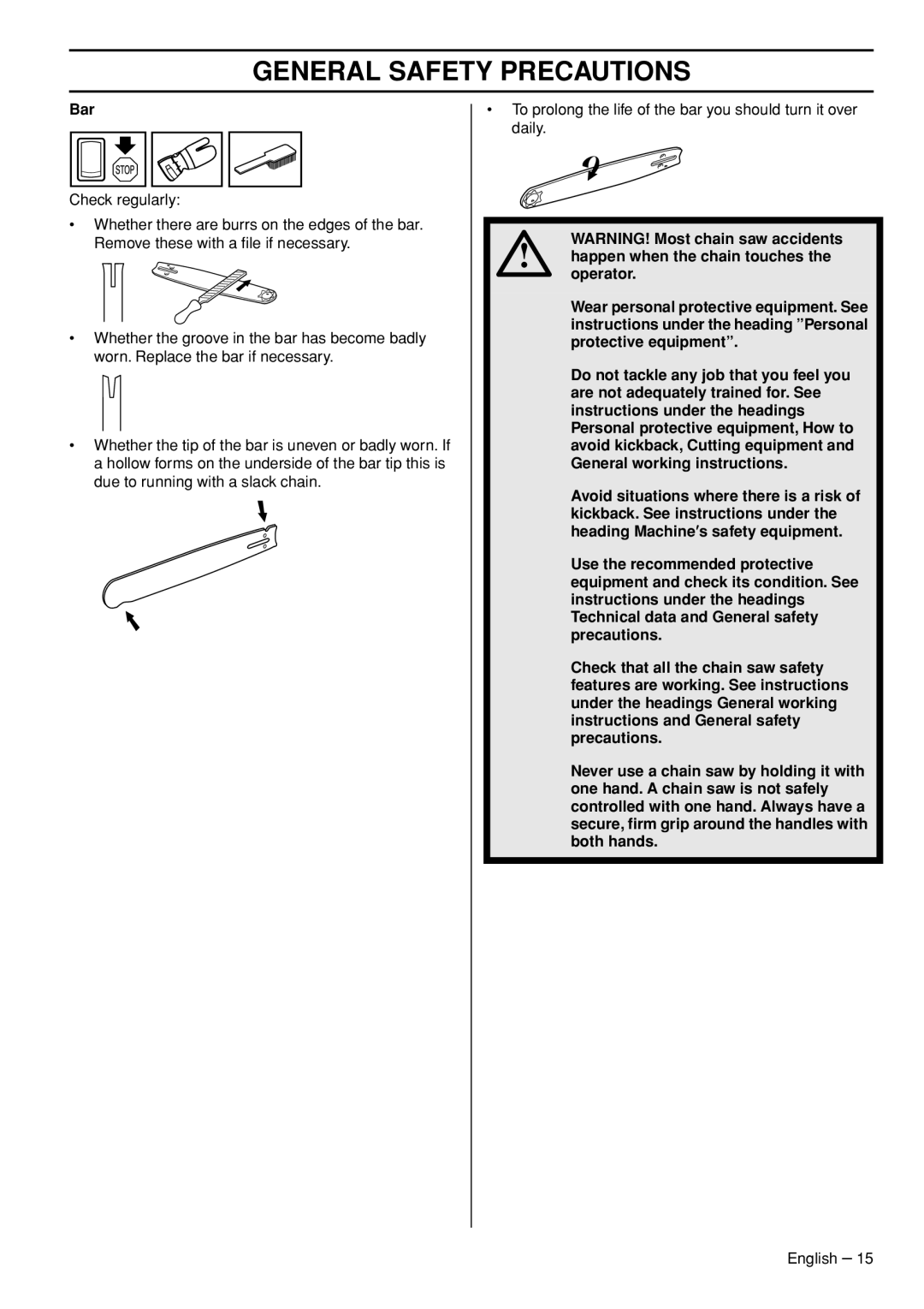 Husqvarna T435 manual Bar 