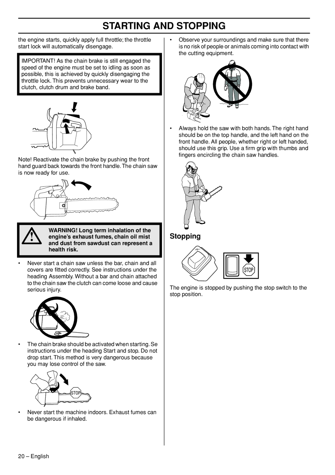 Husqvarna T435 manual Stopping 