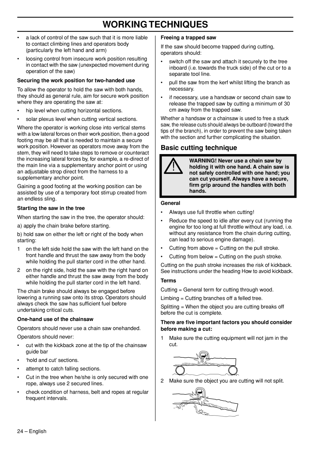 Husqvarna T435 manual Basic cutting technique 