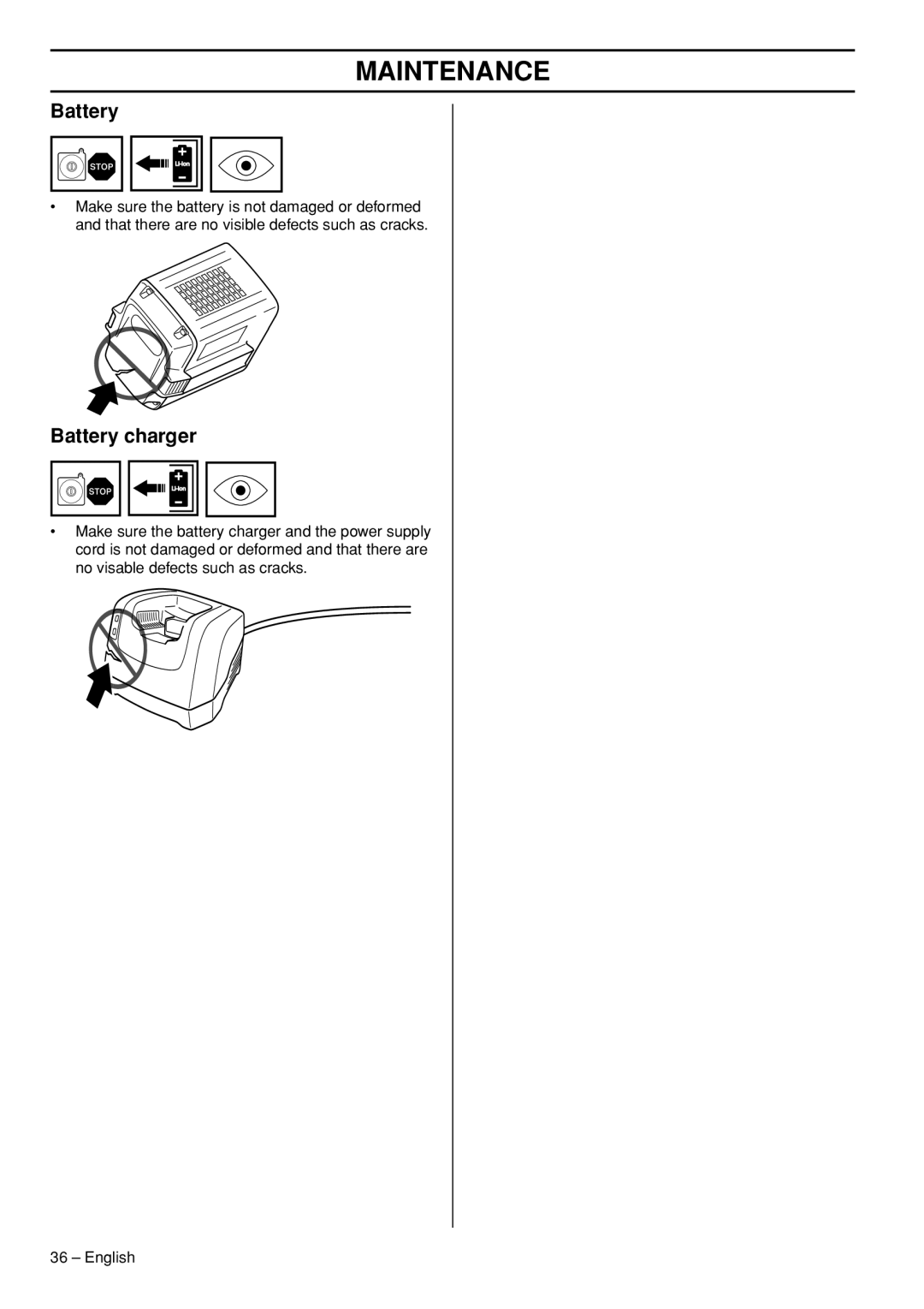 Husqvarna T536 manual Battery charger 