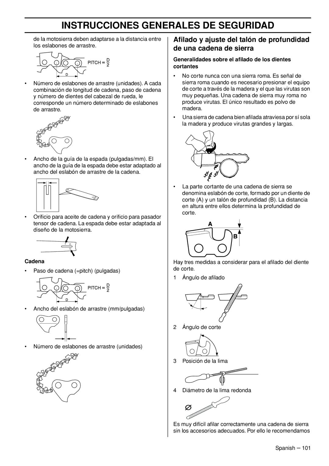 Husqvarna T540-XP manuel dutilisation Generalidades sobre el aﬁlado de los dientes cortantes 