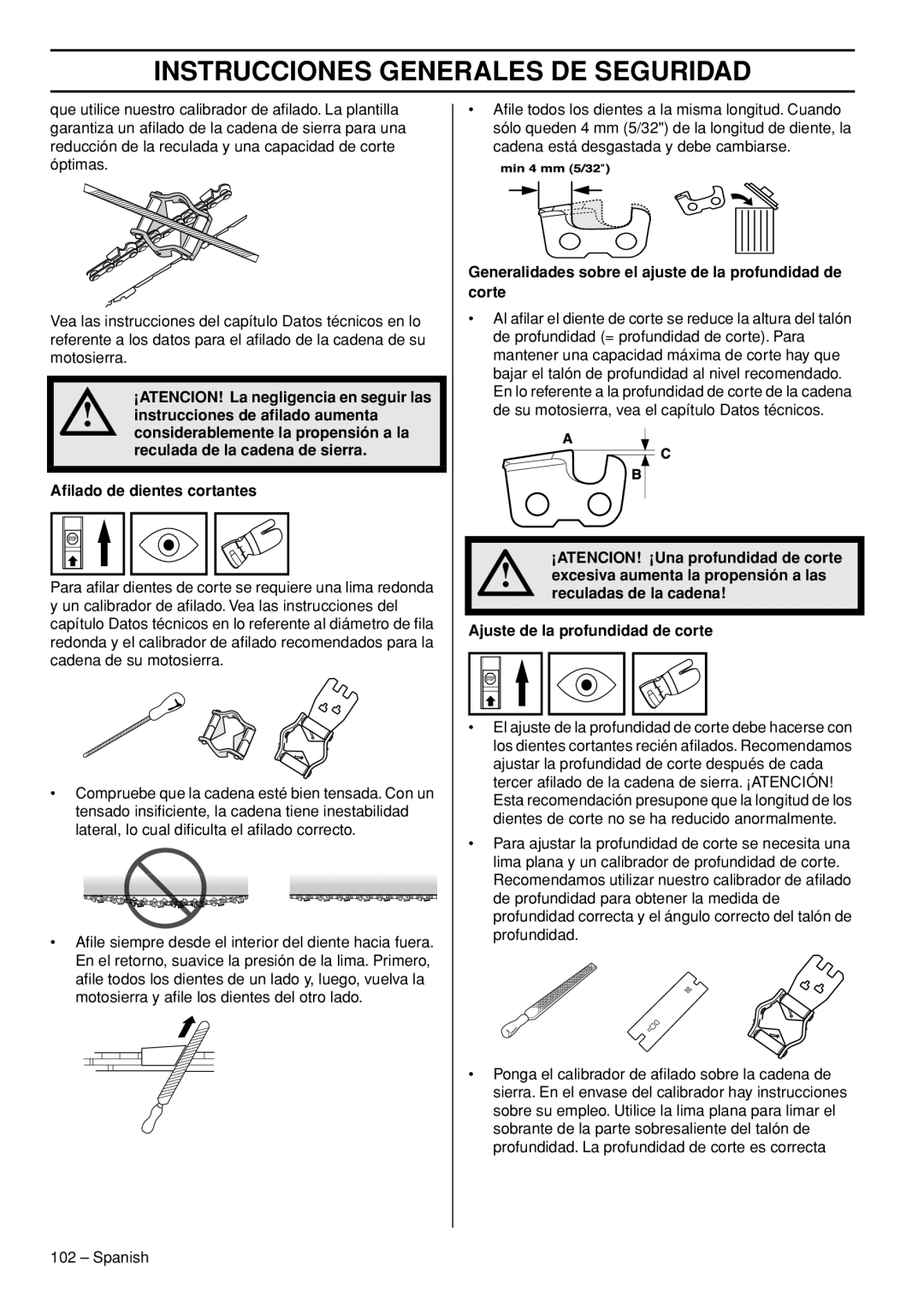 Husqvarna T540-XP manuel dutilisation Generalidades sobre el ajuste de la profundidad de corte 