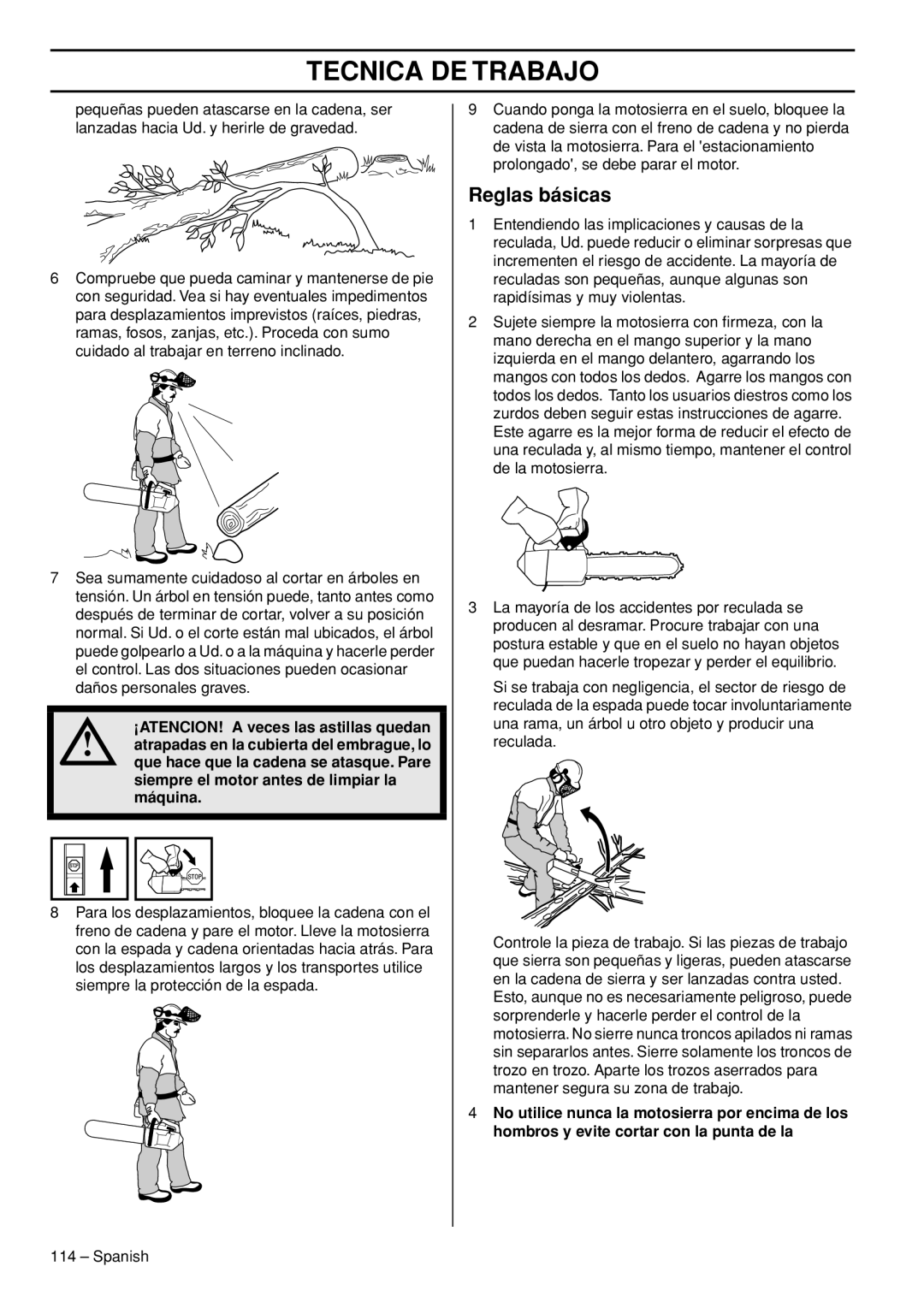 Husqvarna T540-XP manuel dutilisation Reglas básicas 