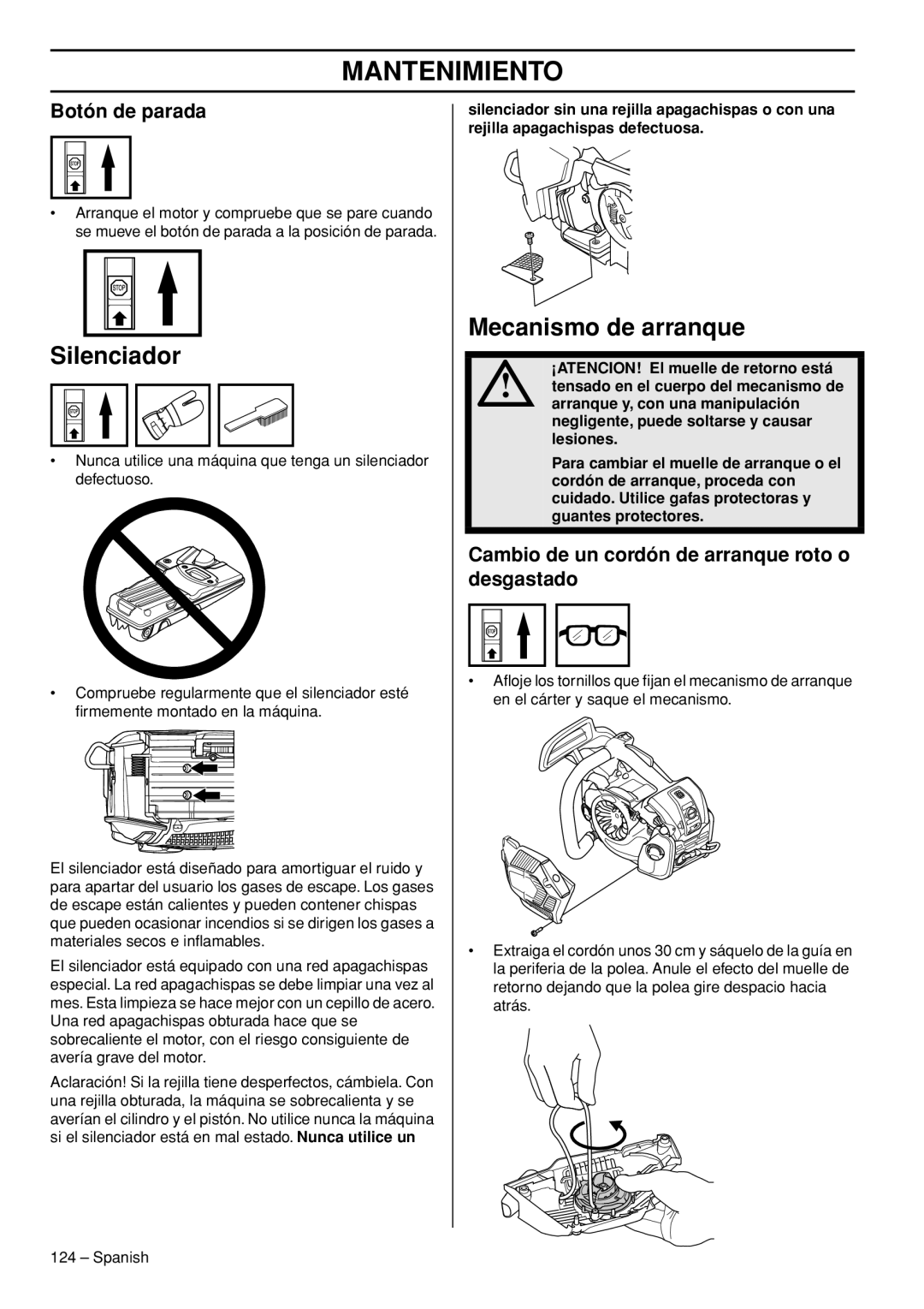 Husqvarna T540-XP manuel dutilisation Silenciador, Mecanismo de arranque, Cambio de un cordón de arranque roto o desgastado 