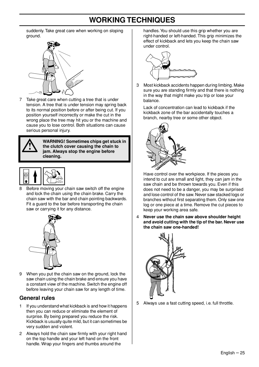 Husqvarna T540-XP manuel dutilisation Clutch cover causing the chain to, Jam. Always stop the engine before, Cleaning 