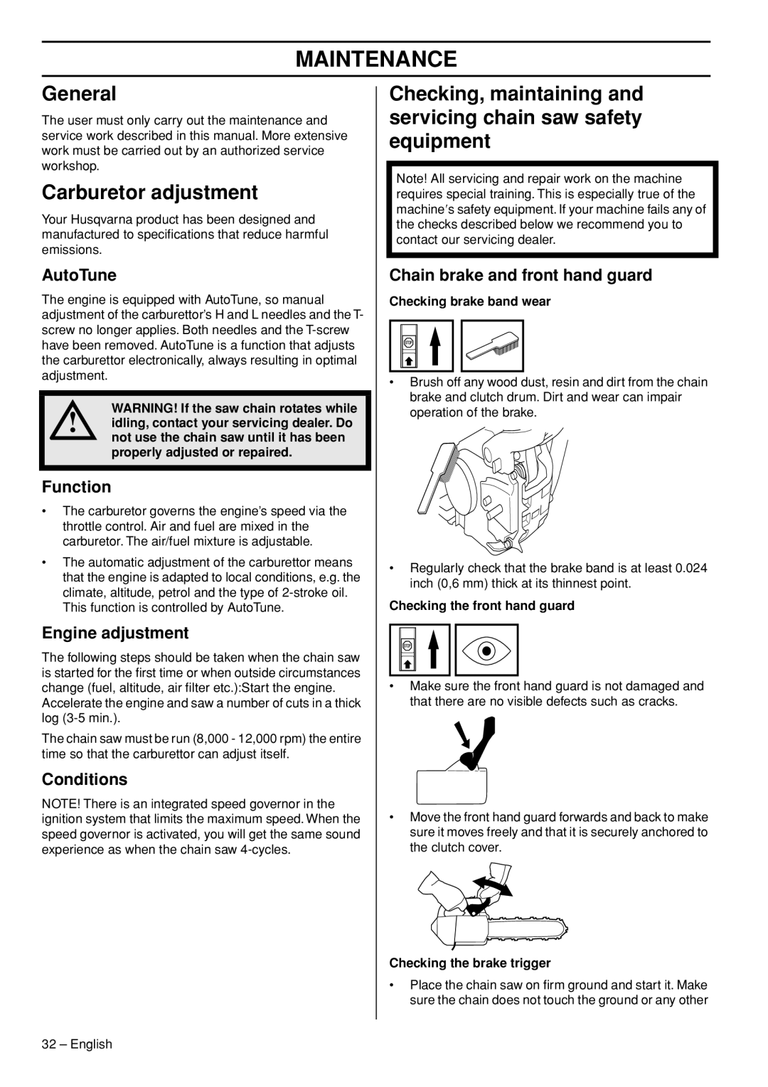 Husqvarna T540-XP manuel dutilisation Maintenance, General, Carburetor adjustment 