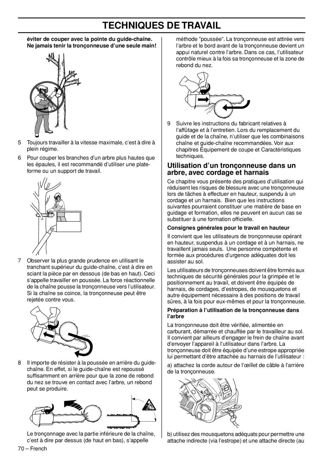 Husqvarna T540-XP manuel dutilisation Consignes générales pour le travail en hauteur 