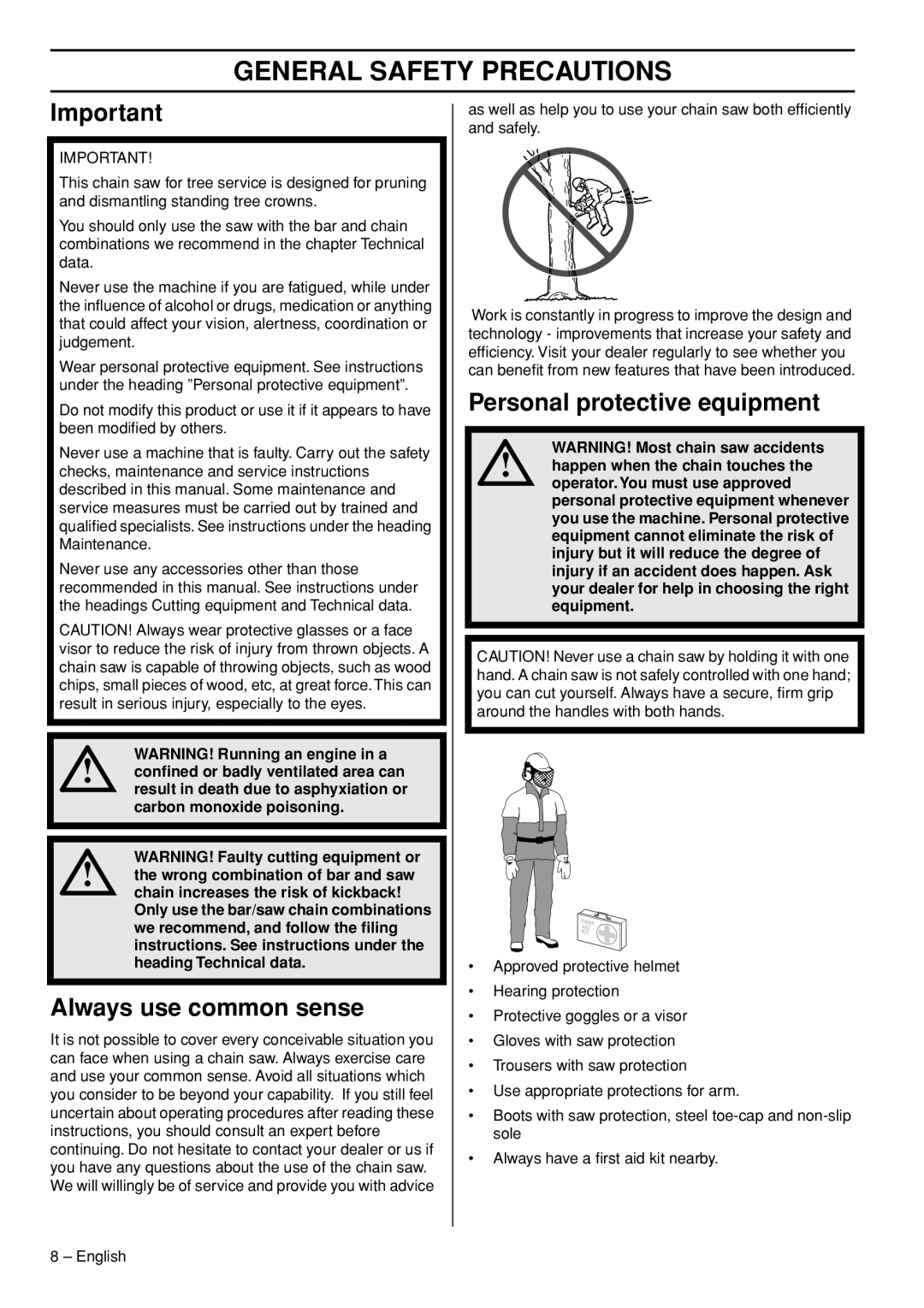 Husqvarna T540-XP manuel dutilisation Always use common sense, Personal protective equipment 