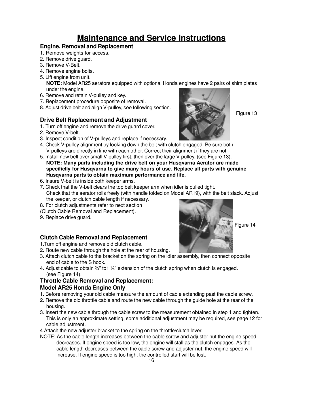 Husqvarna AR25, TA36, AR19 manual Engine, Removal and Replacement 