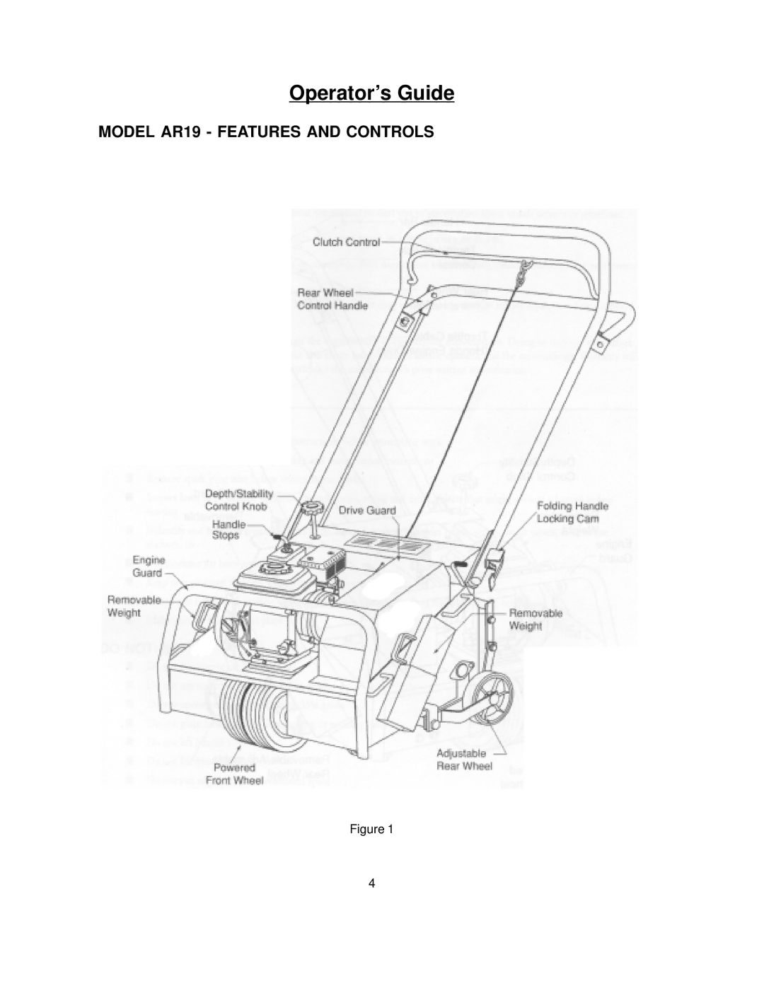 Husqvarna AR25, TA36 manual Operator’s Guide, Model AR19 Features and Controls 