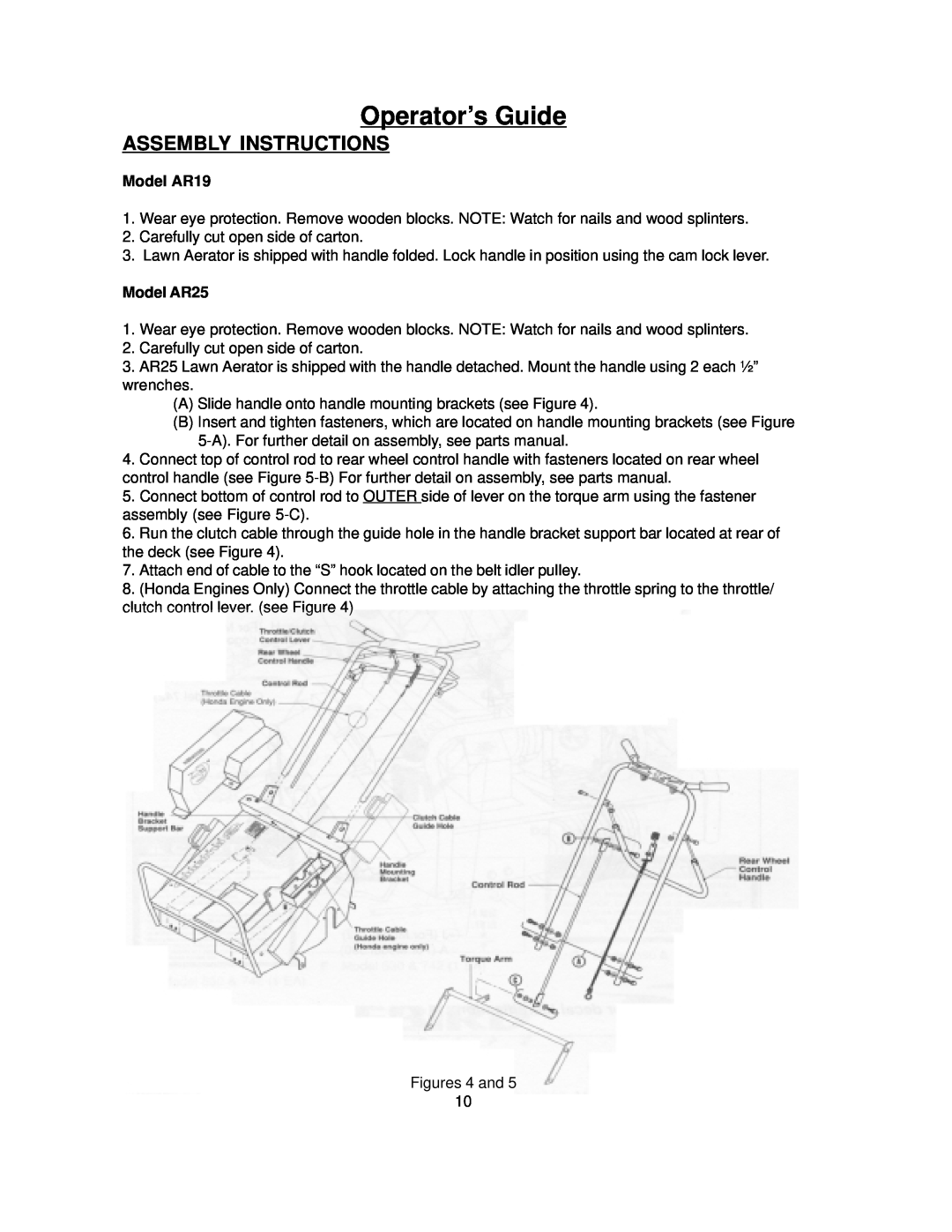 Husqvarna TA36 manual Assembly Instructions, Model AR19, Model AR25, Operator’s Guide 