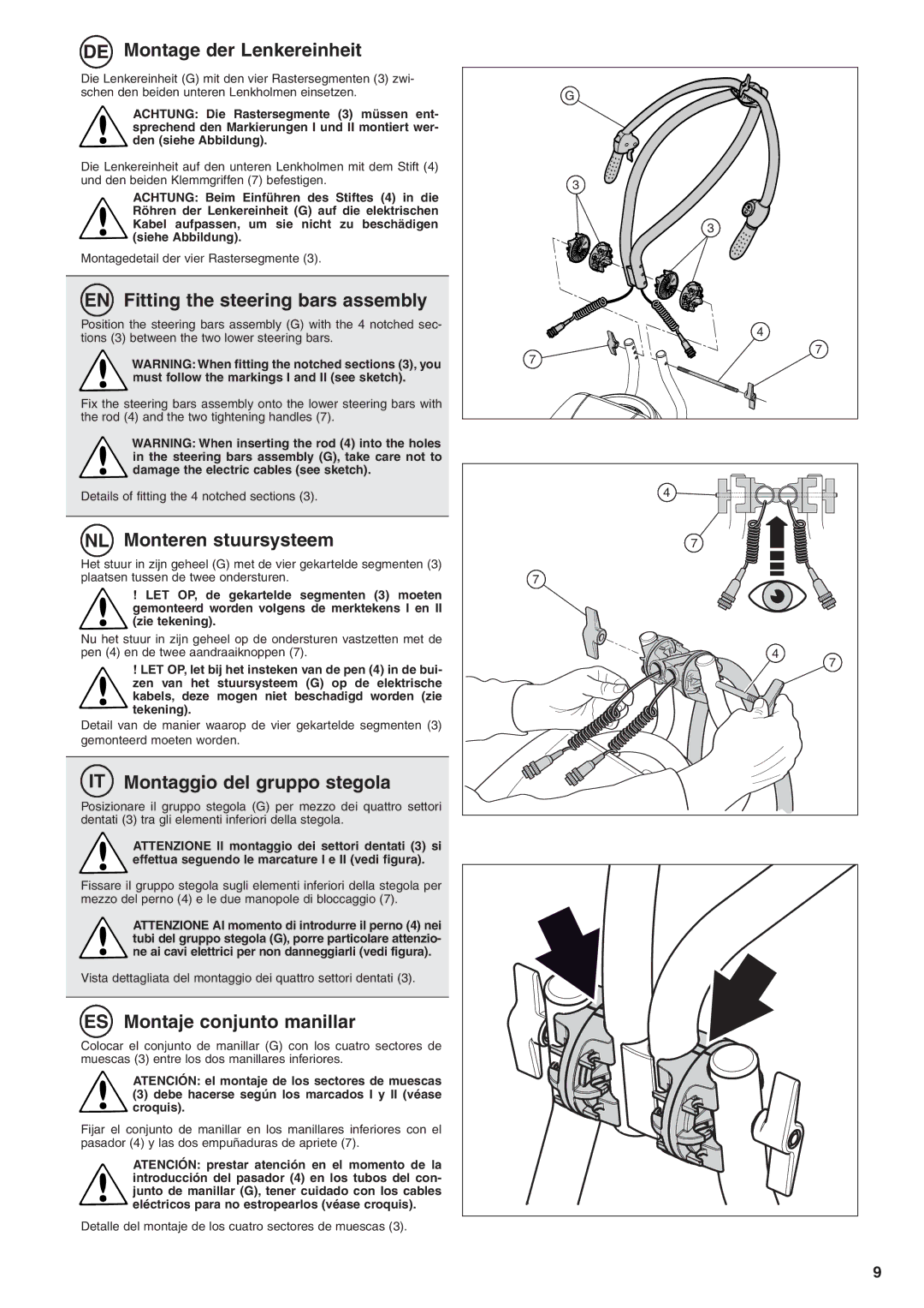 Husqvarna TB1000 manual DE Montage der Lenkereinheit, EN Fitting the steering bars assembly, NL Monteren stuursysteem 