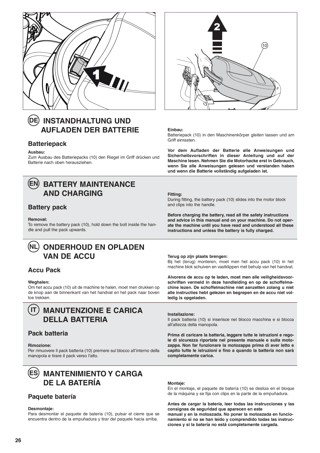 Husqvarna TB1000 manual EN Battery Maintenance and Charging, NL Onderhoud EN Opladen VAN DE Accu 