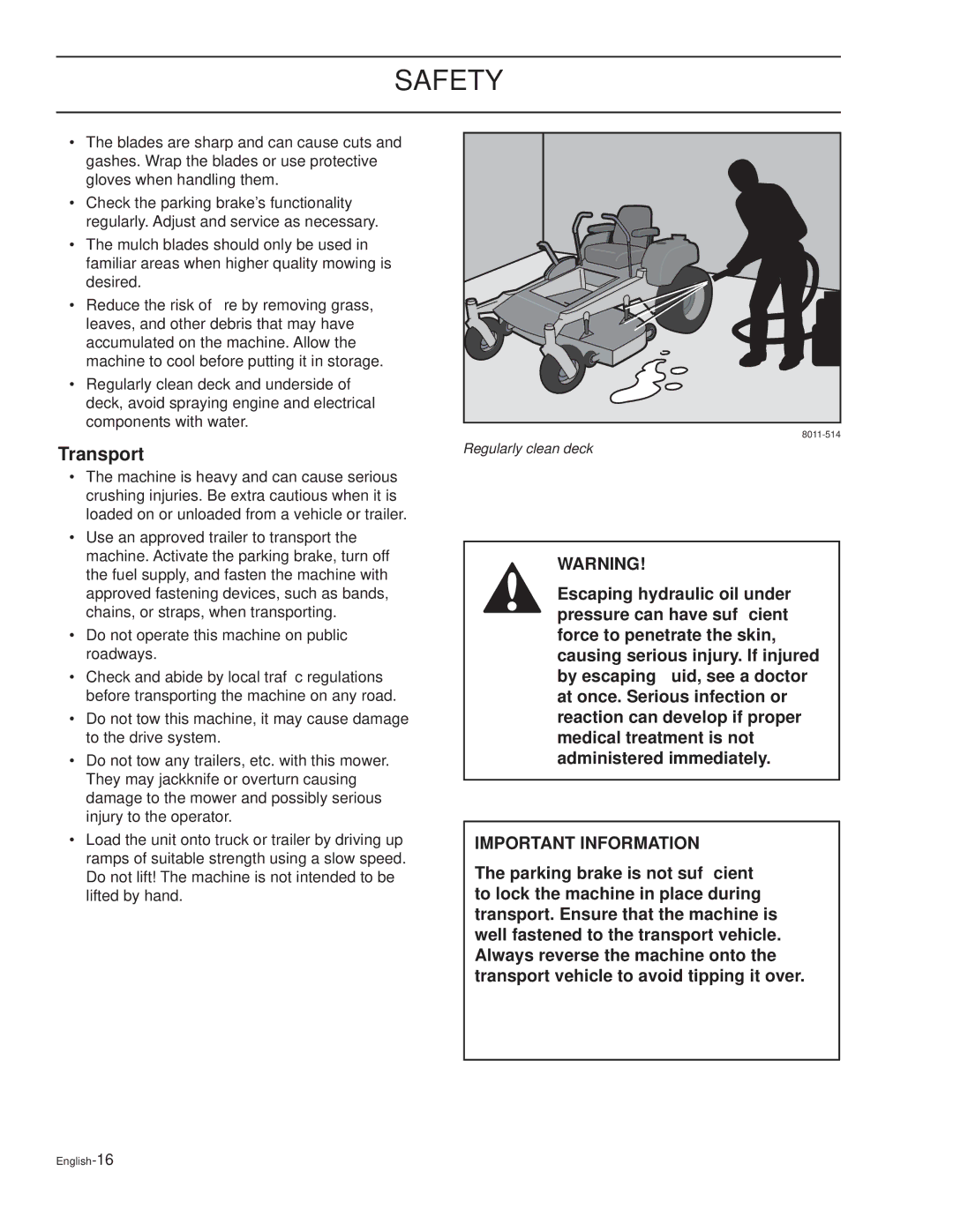 Husqvarna TRD61L, TRD48i, TRD52i, CD61B, CD61L, CD52i, CD52L, CD48i manual Transport 