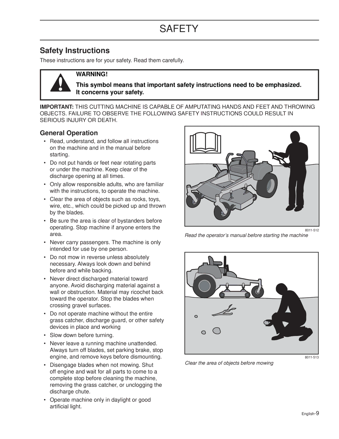 Husqvarna TRD48i, TRD61L, TRD52i, CD61B, CD61L, CD52i, CD52L, CD48i manual Safety, General Operation 