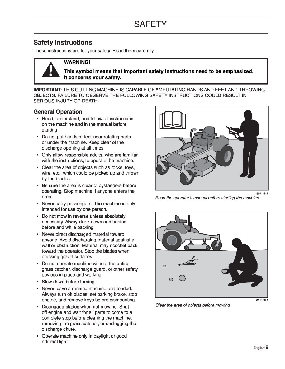 Husqvarna TRD48i, TRD61L, TRD52i, CD61B, CD61L, CD52i, CD52L, CD48i manual Safety Instructions, General Operation 