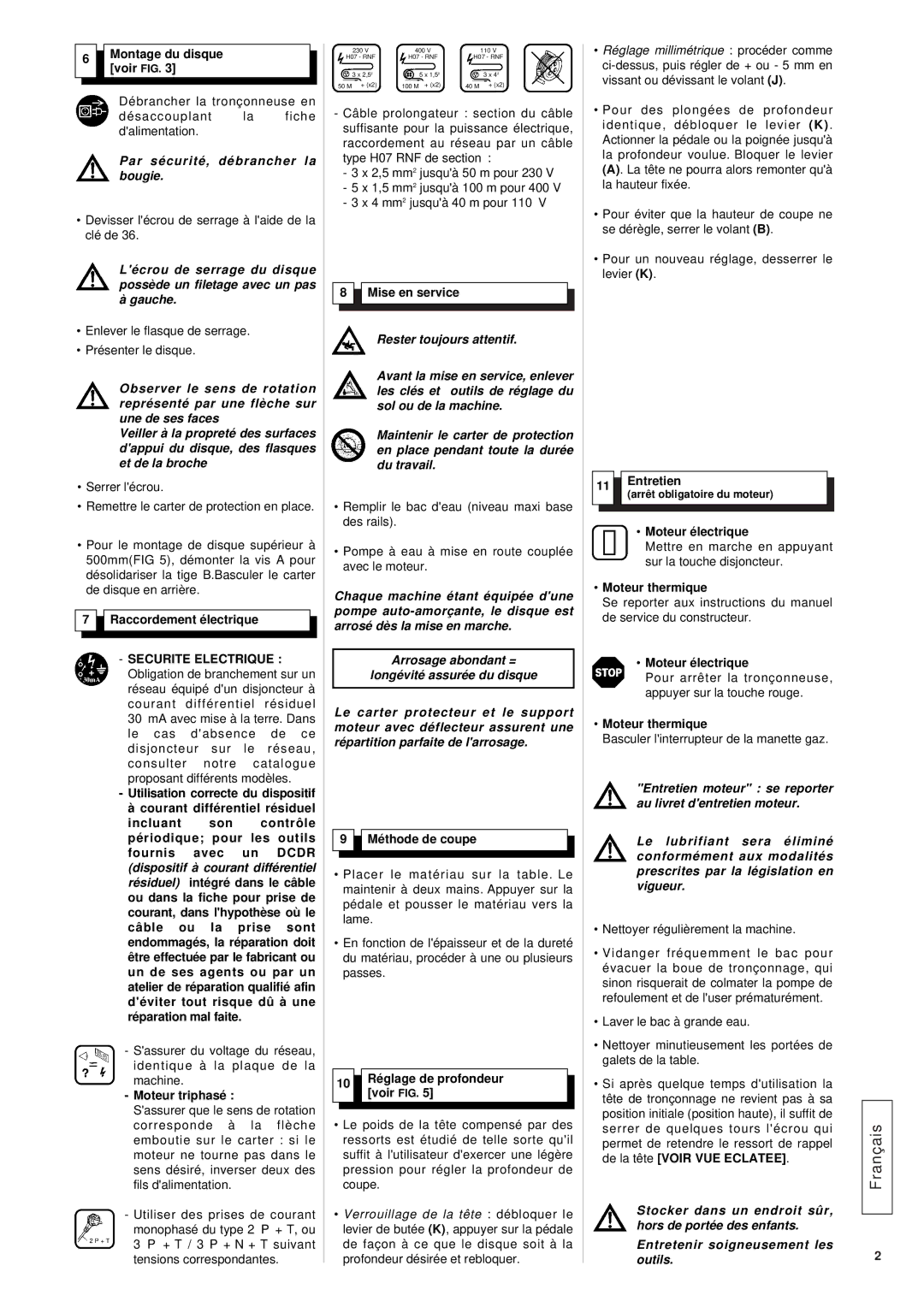 Husqvarna TS 500 M Par sécurité, débrancher la bougie, Gauche, Rester toujours attentif Avant la mise en service, enlever 