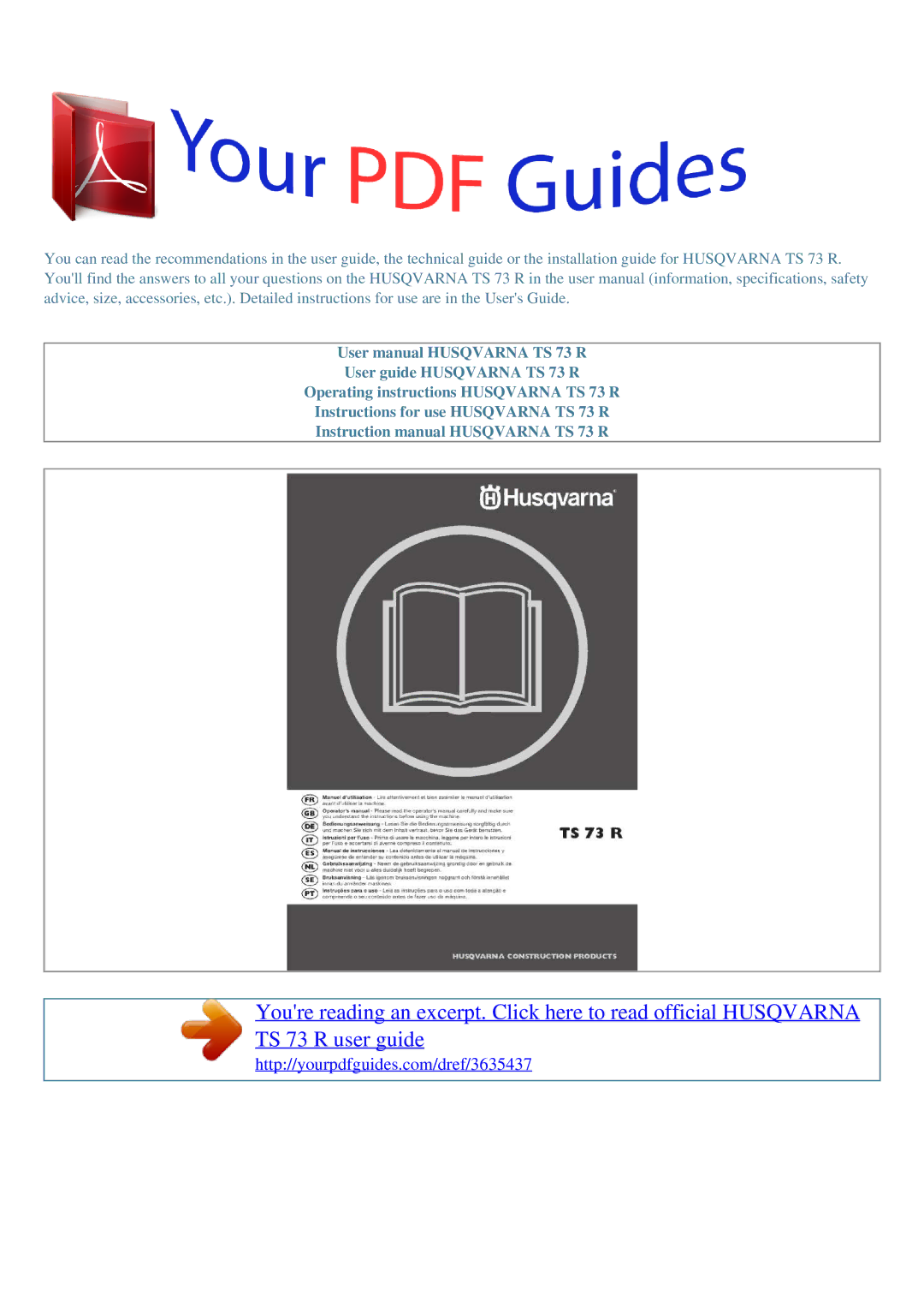 Husqvarna TS 73 R user manual 