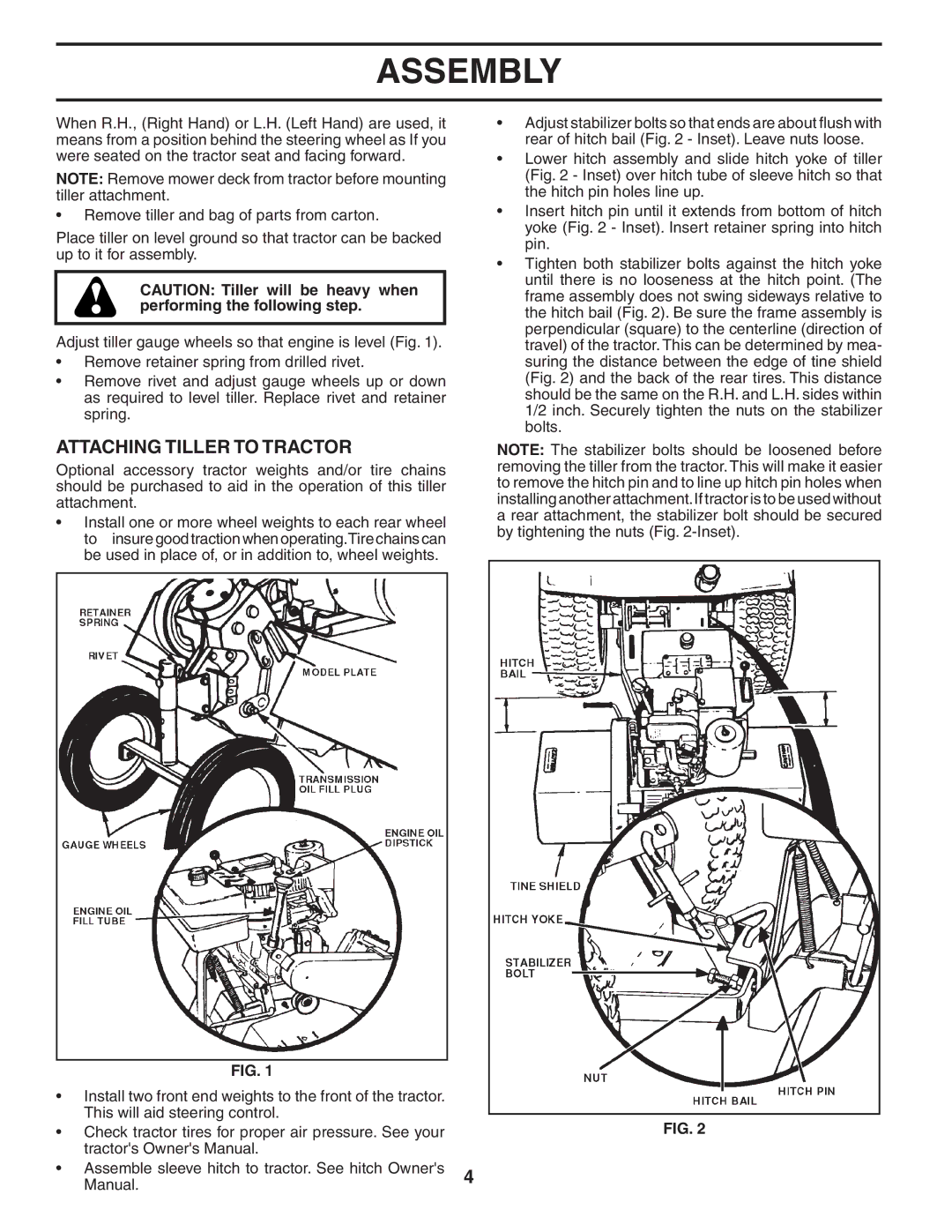 Husqvarna TS200FR owner manual Assembly, Attaching Tiller to Tractor 