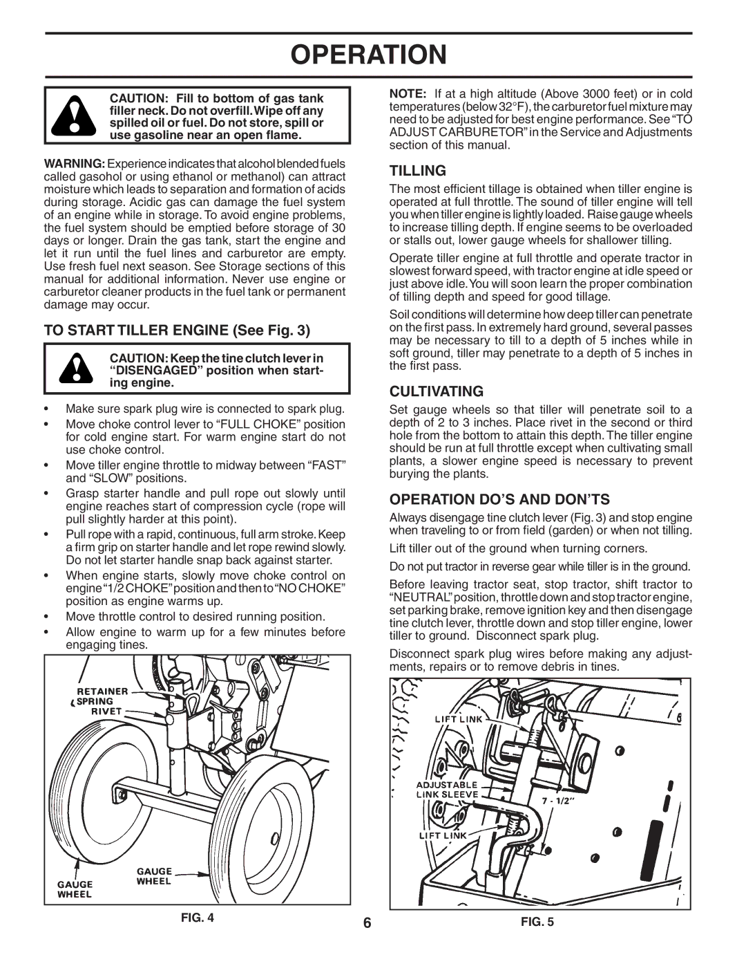 Husqvarna TS200FR owner manual To Start Tiller Engine See Fig, Tilling, Cultivating, Operation DO’S and DON’TS 