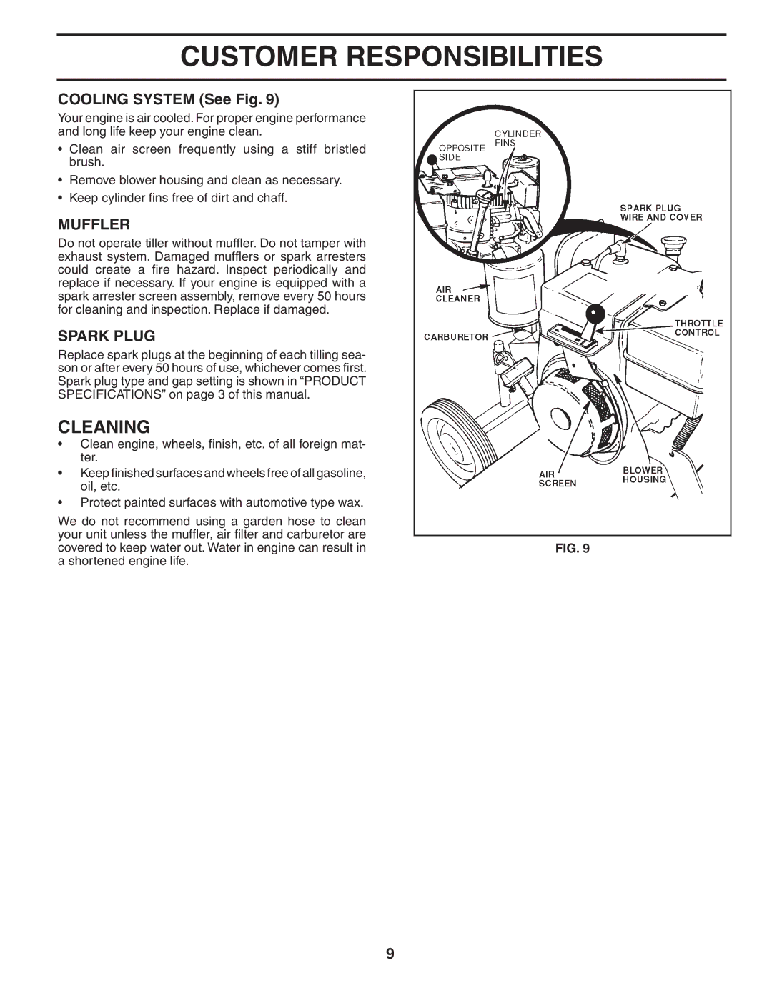 Husqvarna TS200FR owner manual Cleaning, Cooling System See Fig, Muffler, Spark Plug 